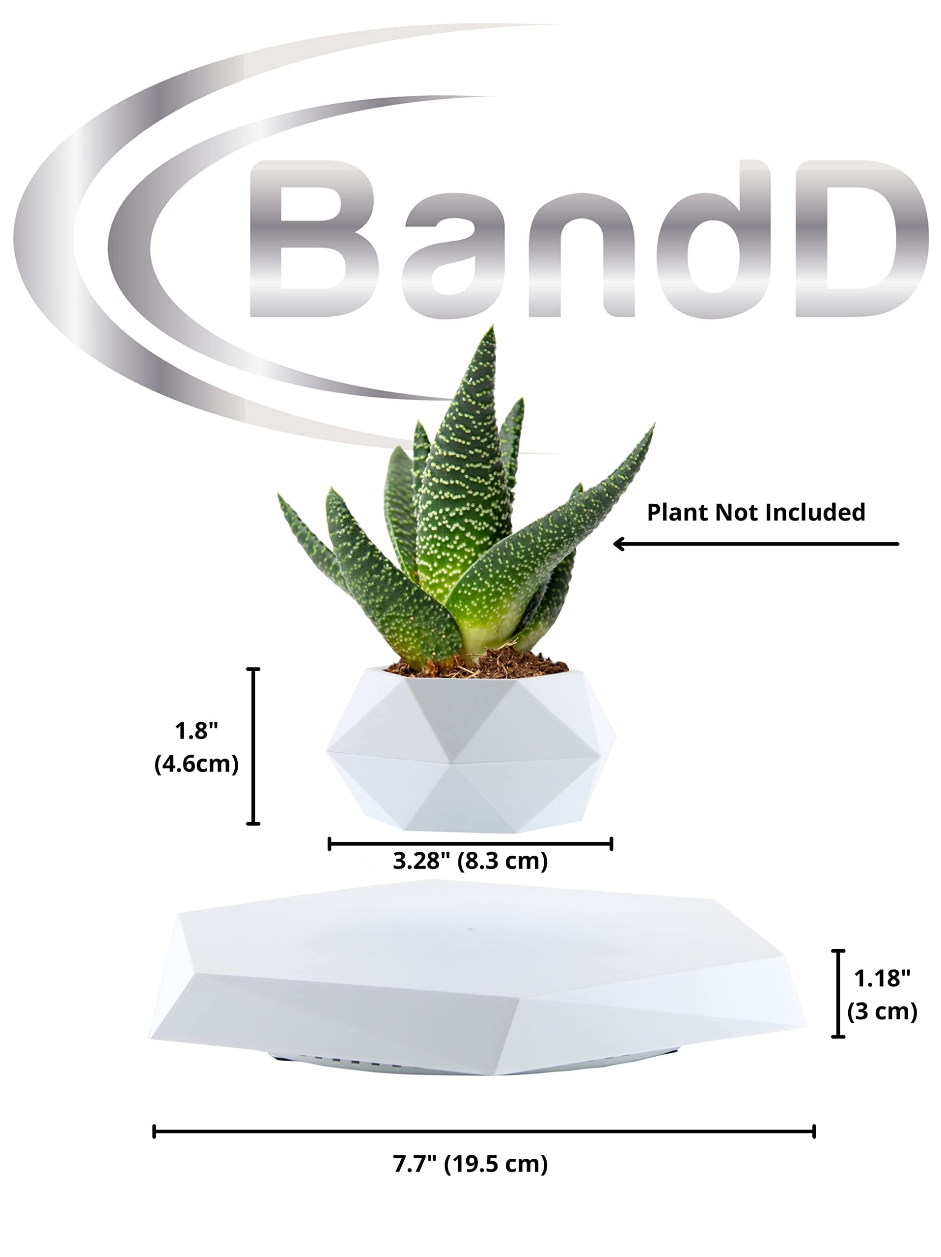 BandDlevs Floating Pots for Plants - Levitating Pot - Levitating Planter for Bonsai, Succulents, Air Plants - Floating Magnetic Display for Home Office Desks - Magnetic Levitation Plant Holder (White)