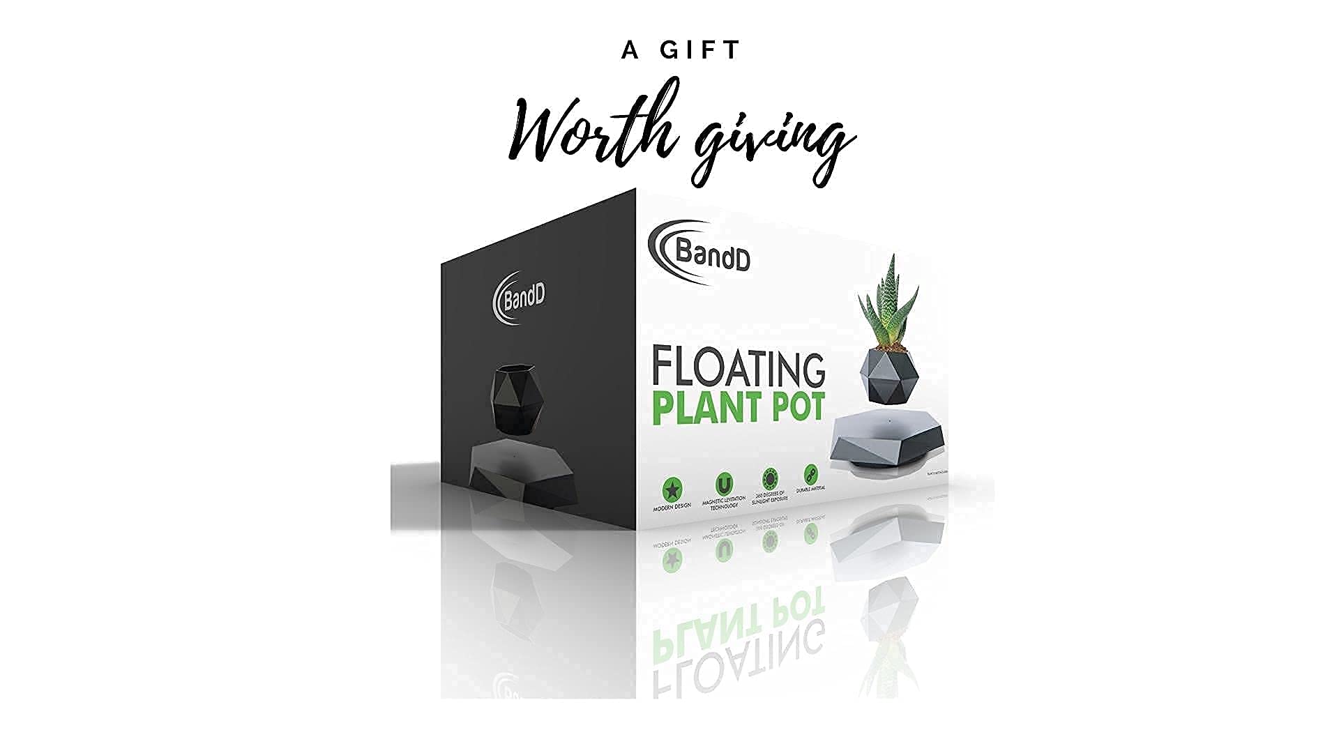 BandD Floating Plant Pot - Levitating Planter for Succulents, Air Bonsai & Plants. Magnetic Display for Home, Office & Desk Decor