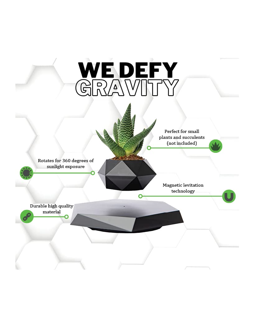 BandD Floating Plant Pot - Levitating Planter for Succulents, Air Bonsai & Plants. Magnetic Display for Home, Office & Desk Decor