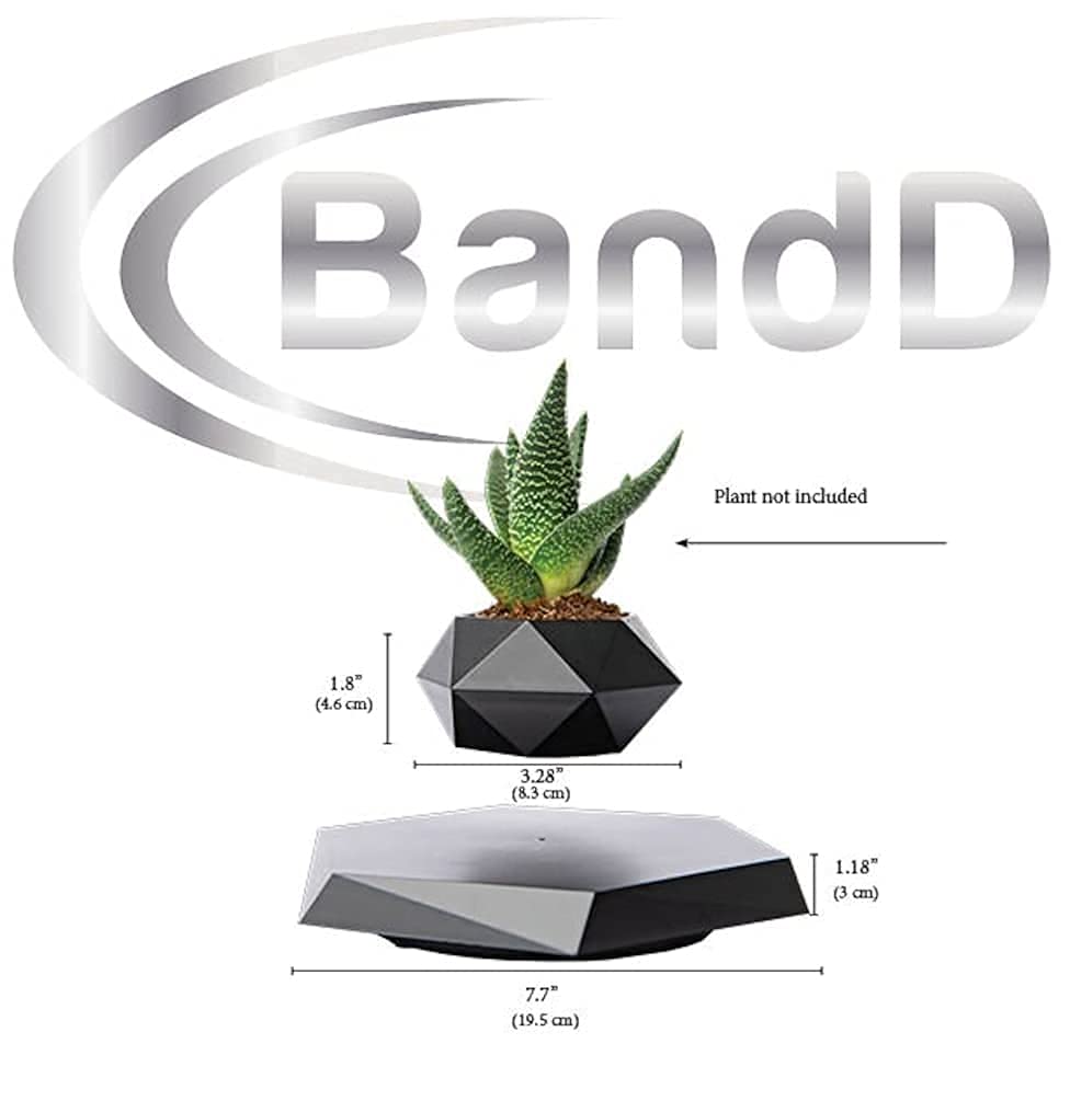 BandD Floating Plant Pot - Levitating Planter for Succulents, Air Bonsai & Plants. Magnetic Display for Home, Office & Desk Decor