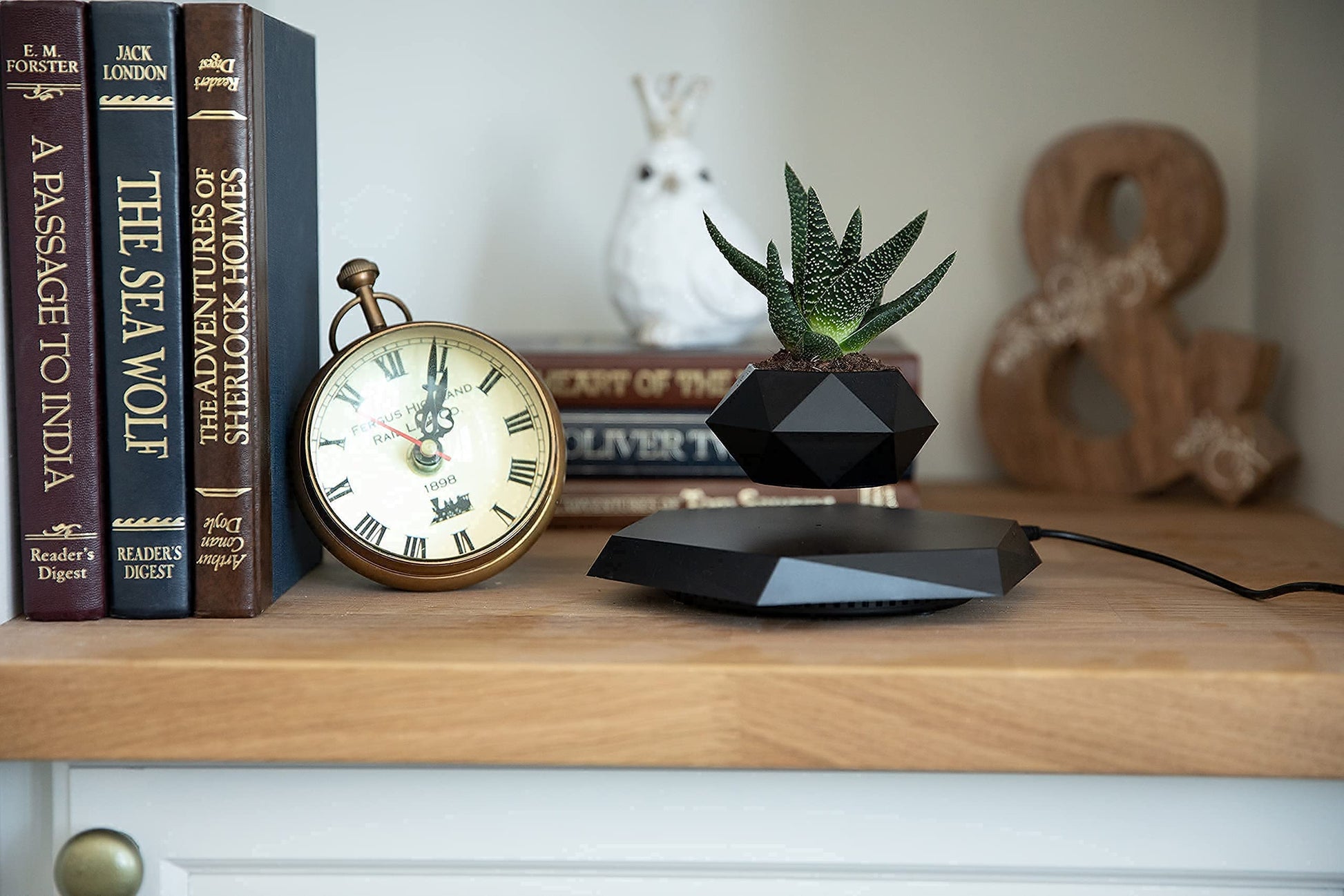BandD Floating Plant Pot - Levitating Planter for Succulents, Air Bonsai & Plants. Magnetic Display for Home, Office & Desk Decor