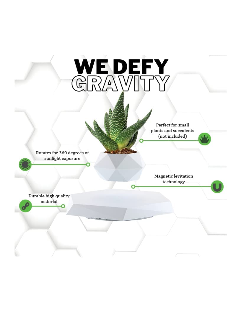 BandDlevs Floating Pots for Plants - Levitating Pot - Levitating Planter for Bonsai, Succulents, Air Plants - Floating Magnetic Display for Home Office Desks - Magnetic Levitation Plant Holder (White)