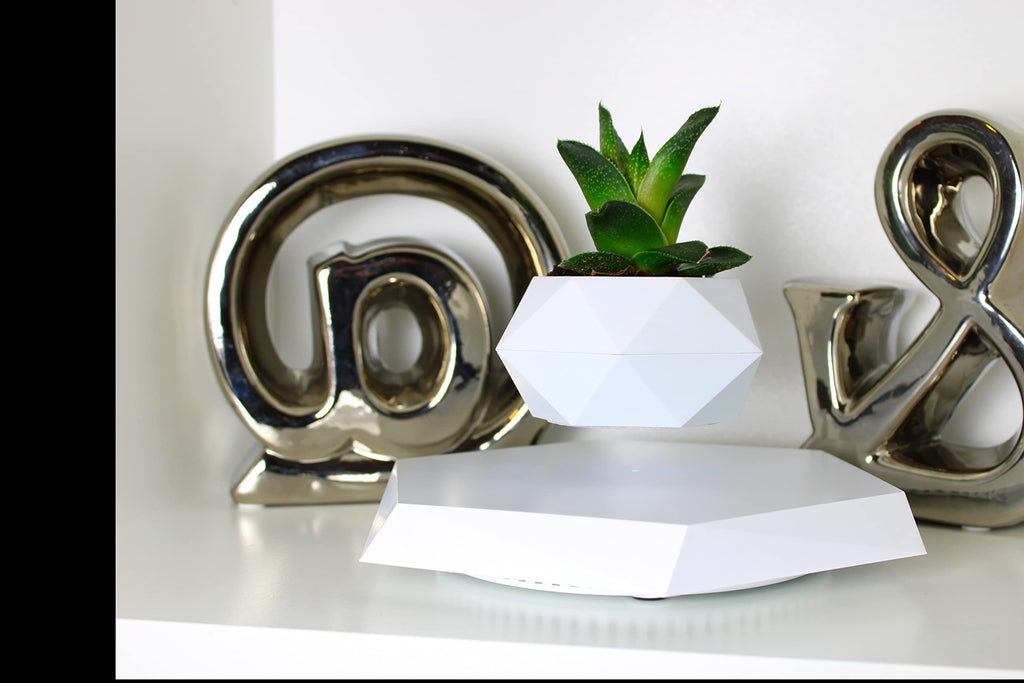 BandDlevs Floating Pots for Plants - Levitating Pot - Levitating Planter for Bonsai, Succulents, Air Plants - Floating Magnetic Display for Home Office Desks - Magnetic Levitation Plant Holder (White)