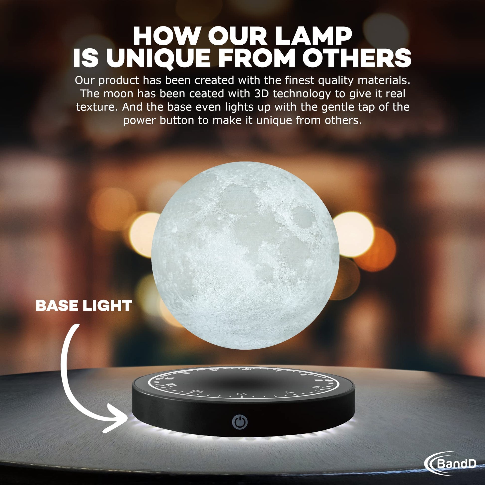Suspended moon lamp, 3D printed floating lamp. Suspended decorative light, magnetic floating LED moonlight suspension.